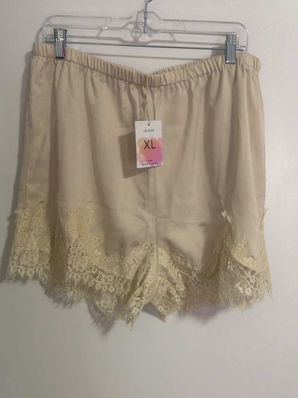 Amazon Cream Lace-Trim High Waist Women's Shorts